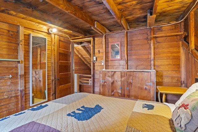 17 Hayes Ln, Acton, ME 04001 - bedroom featuring wood walls and wood ceiling with exposed beams
