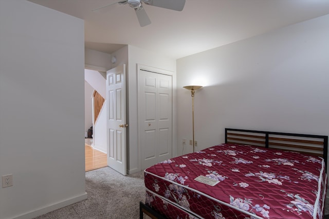 31 Plumley Ave, Ludlow, VT 05149 - bedroom featuring carpet floors, a closet, ceiling fan, and baseboards