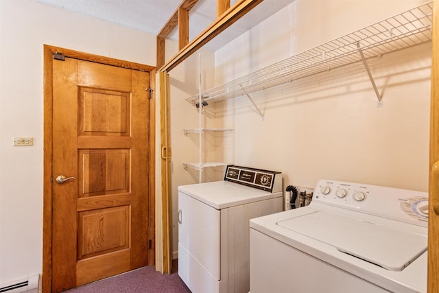133 Pine Meadow Dr, Colchester, VT 05446 - washroom with baseboard heating, washer and clothes dryer, and carpet floors