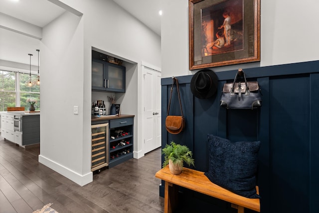 36 Caspian Ln, Shelburne, VT 05482 - mudroom featuring beverage cooler, dark wood-type flooring, baseboards, a dry bar, and recessed lighting