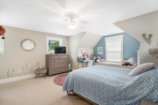 72 Settlers Ct, Bedford, NH 03110 - bedroom featuring carpet flooring, ceiling fan, baseboards, and vaulted ceiling