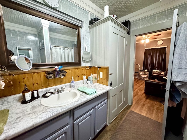 15 Park St, Colebrook, NH 03576 - bathroom featuring vanity, wood finished floors, and a shower with curtain
