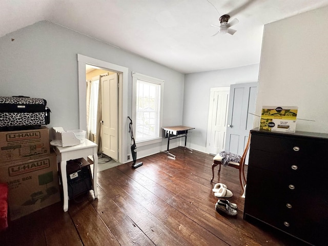 15 Park St, Colebrook, NH 03576 - miscellaneous room with dark wood finished floors, a ceiling fan, and lofted ceiling