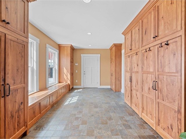 344 Morrie Rd, Washington, VT 05675 - mudroom featuring stone finish flooring, baseboards, and recessed lighting