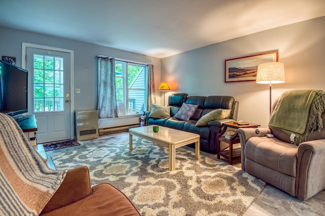 78 Saco Pines Rd Unit 9, Conway, NH 03813 - living area featuring a baseboard heating unit and wood finished floors