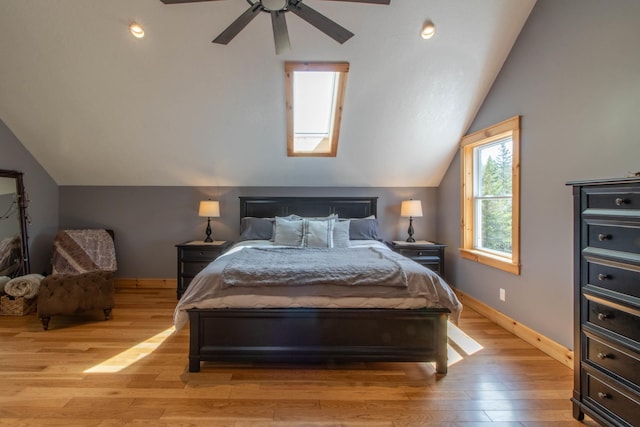 51 Lake View Rd, Westmore, VT 05822 - bedroom with vaulted ceiling, light wood-type flooring, baseboards, and a ceiling fan