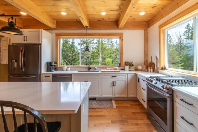 51 Lake View Rd, Westmore, VT 05822 - kitchen with stainless steel appliances, a sink, plenty of natural light, light wood finished floors, and recessed lighting