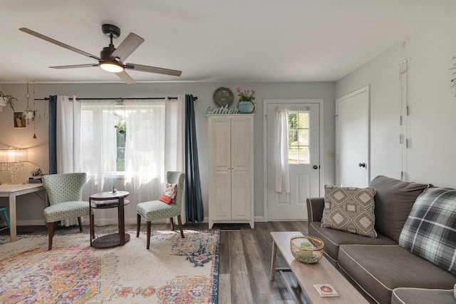 71 Scottsdale Rd, Newport City, VT 05855 - living room featuring wood finished floors and ceiling fan