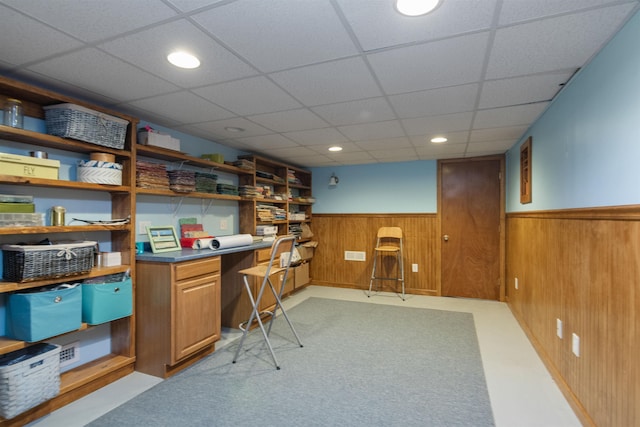71 Scottsdale Rd, Newport City, VT 05855 - interior space with a wainscoted wall, wooden walls, a paneled ceiling, and recessed lighting