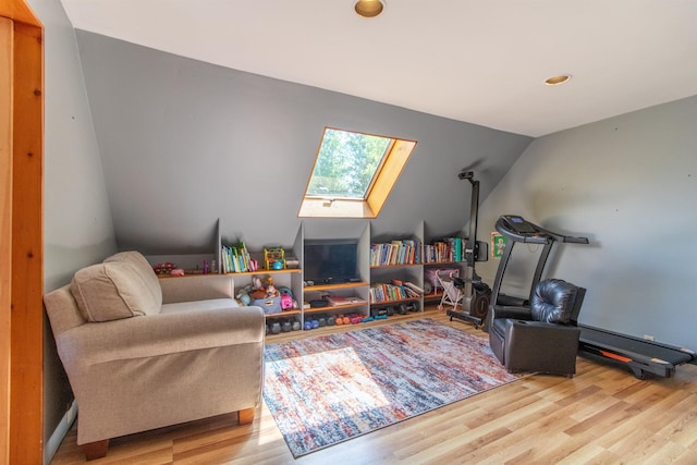 174 Andrews Rd, Holland, VT 05830 - living room featuring a skylight, wood finished floors, vaulted ceiling, and recessed lighting