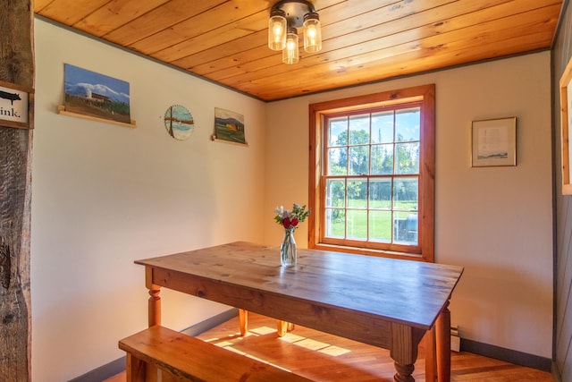 174 Andrews Rd, Holland, VT 05830 - dining area with wooden ceiling, baseboards, a ceiling fan, and wood finished floors