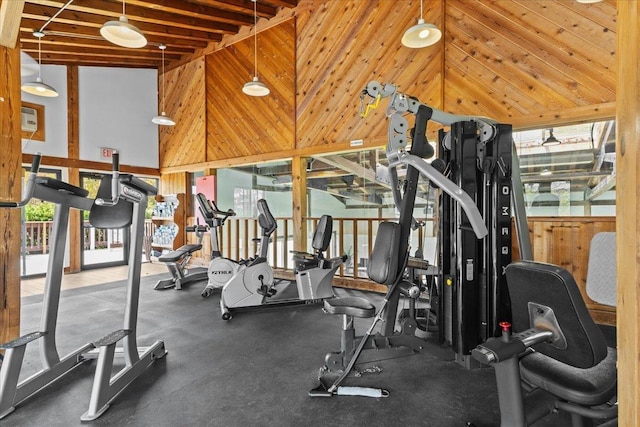 109 Mountainside Dr Unit G202, Stowe, VT 05672 - workout area featuring wood walls