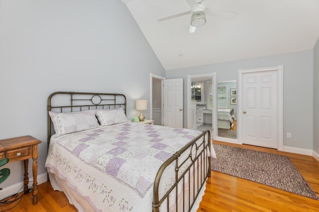 2 Cortland Rd, Milford, NH 03055 - bedroom with wood finished floors, baseboards, high vaulted ceiling, and ceiling fan