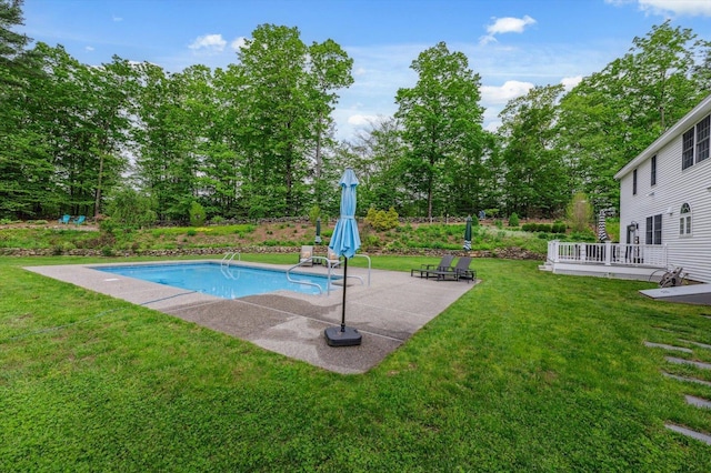 2 Cortland Rd, Milford, NH 03055 - swimming pool with a patio area, a lawn, view of scattered trees, and a deck