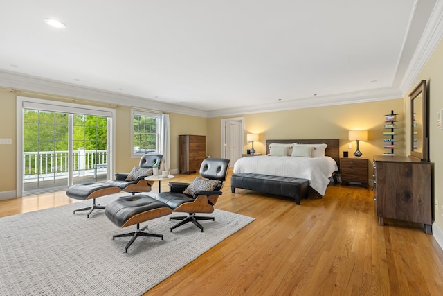 34 Orchard Hill Rd, Greenland, NH 03840 - bedroom featuring access to exterior, light wood-style flooring, crown molding, and baseboards
