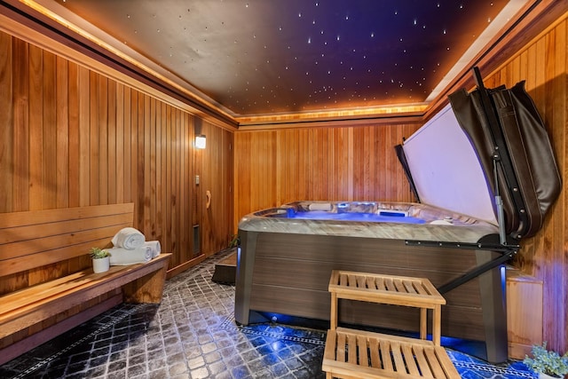 34 Orchard Hill Rd, Greenland, NH 03840 - sauna with wooden walls and brick patterned floors