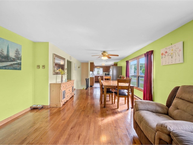 37 Dickinson Dr, Northfield, VT 05664 - dining area featuring light wood finished floors, ceiling fan, and baseboards