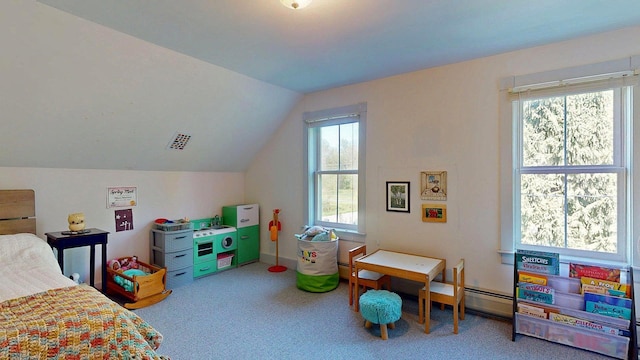 825 S End Rd, North Hero, VT 05457 - bedroom featuring carpet and vaulted ceiling