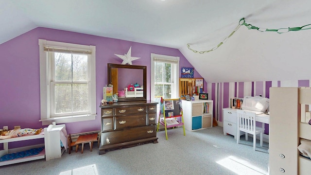 825 S End Rd, North Hero, VT 05457 - carpeted bedroom featuring vaulted ceiling