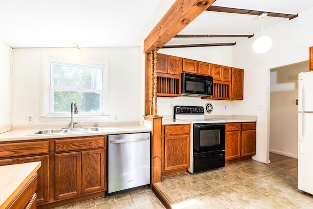 18 Riverdale Ave, Dover, NH 03820 - kitchen featuring dishwasher, electric range oven, black microwave, a sink, and freestanding refrigerator