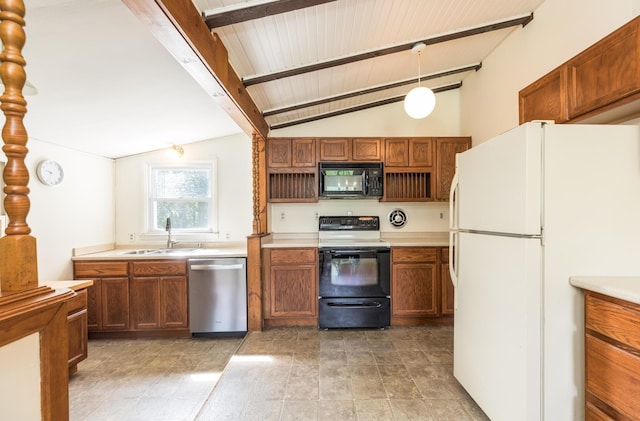 18 Riverdale Ave, Dover, NH 03820 - kitchen featuring stainless steel dishwasher, range with electric stovetop, black microwave, freestanding refrigerator, and a sink