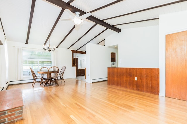 18 Riverdale Ave, Dover, NH 03820 - living area featuring a baseboard radiator, a chandelier, light wood-style flooring, and ceiling fan