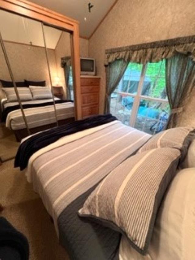 113 Oak Ln Unit 113, Wakefield, NH 03830 - bedroom featuring lofted ceiling and carpet