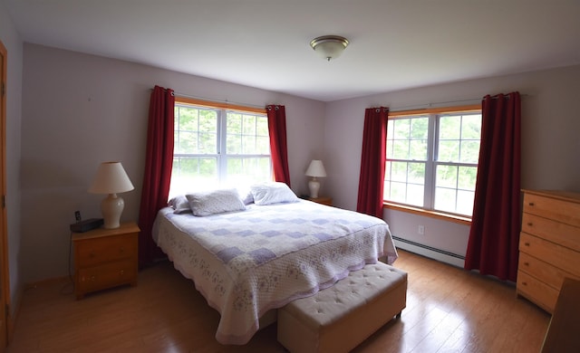 3900 Jersey St, Panton, VT 05491 - bedroom featuring a baseboard radiator, multiple windows, and light wood-style flooring