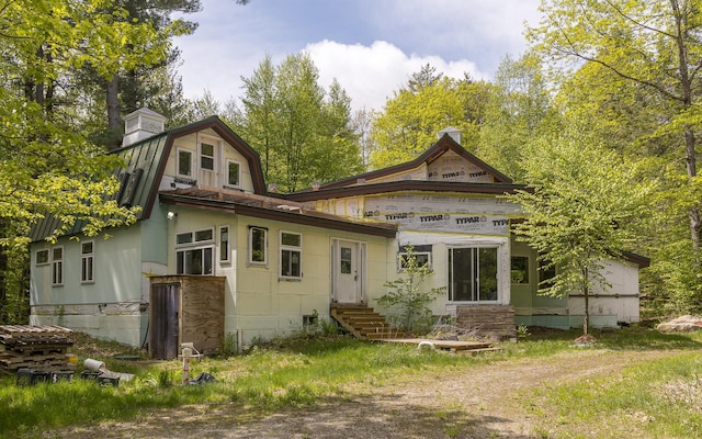 319 W Lake Rd, Fitzwilliam, NH 03447 - rear view of property featuring entry steps, a chimney, and a gambrel roof