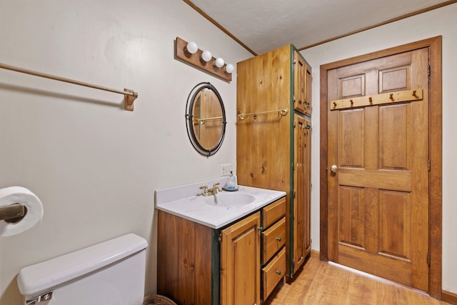 34 Winter Hill Ln, Andover, NH 03216 - bathroom featuring vanity, toilet, wood finished floors, and ornamental molding