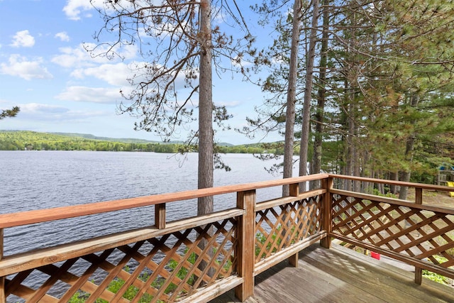 34 Winter Hill Ln, Andover, NH 03216 - wooden terrace featuring a water view and a wooded view