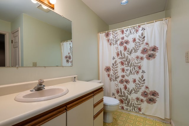 1 Village Falls Way Unit 1, Merrimack, NH 03054 - full bath with vanity, toilet, tile patterned floors, and a shower with shower curtain