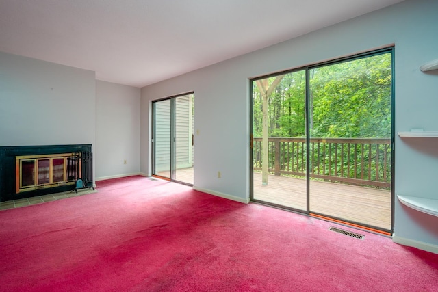 1 Village Falls Way Unit 1, Merrimack, NH 03054 - unfurnished living room with a fireplace with flush hearth, carpet, and baseboards