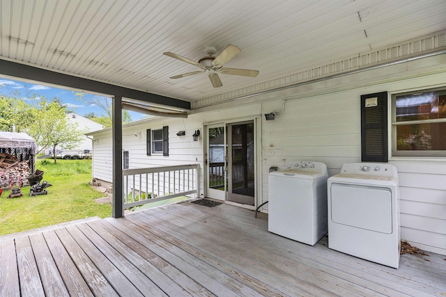 29 Laurel St, Goffstown, NH 03045 - deck with washer and clothes dryer, ceiling fan, and a yard