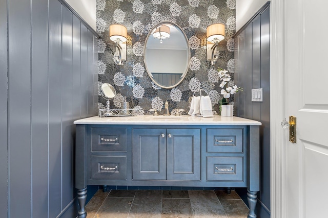 52 Hardy Rd, Bedford, NH 03110 - bathroom with vanity and wallpapered walls