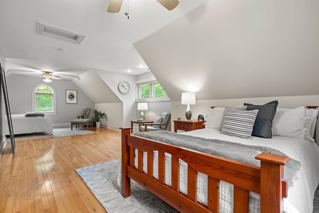 52 Hardy Rd, Bedford, NH 03110 - bedroom featuring vaulted ceiling, light wood-style flooring, baseboards, and a ceiling fan