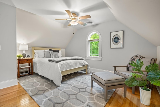 52 Hardy Rd, Bedford, NH 03110 - bedroom featuring hardwood / wood-style floors, vaulted ceiling, baseboards, and a ceiling fan