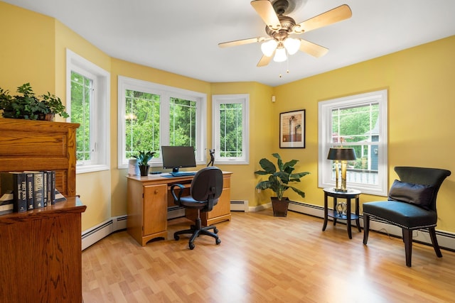 52 Hardy Rd, Bedford, NH 03110 - office featuring a baseboard radiator, light wood-type flooring, healthy amount of natural light, and ceiling fan