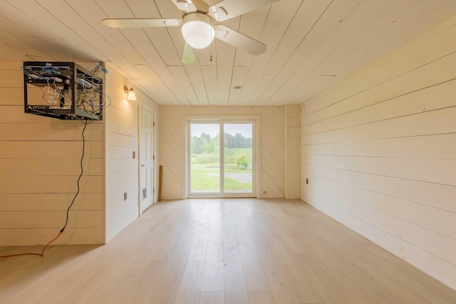 122 Flagg Rd, Rochester, NH 03839 - unfurnished room with wood walls, a ceiling fan, light wood finished floors, and wooden ceiling