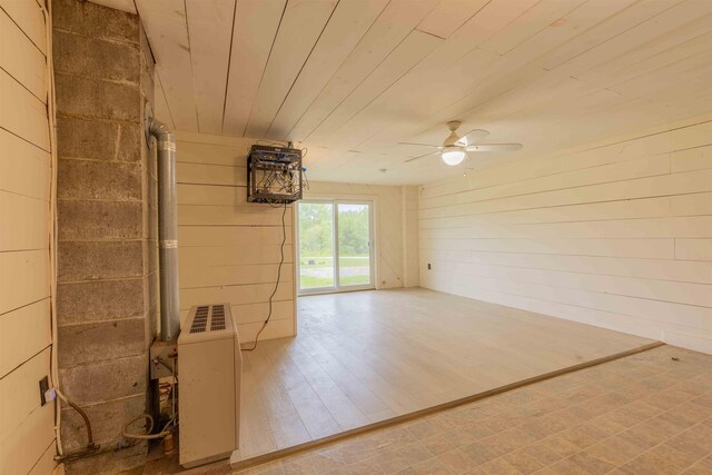122 Flagg Rd, Rochester, NH 03839 - spare room with ceiling fan, wood ceiling, and wooden walls