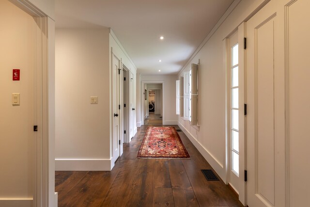 1640 Three Maple Dr, Manchester, VT 05255 - corridor with dark wood-style flooring, baseboards, and recessed lighting