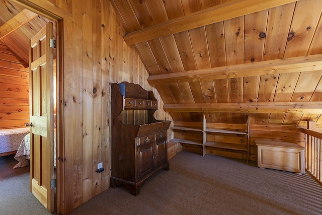 31 Highland View Rd, Weston, VT 05161 - bonus room with carpet flooring, wood walls, and wooden ceiling
