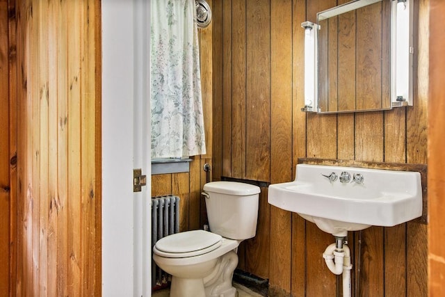 47 Dell Rd, Springfield, VT 05156 - bathroom featuring radiator heating unit, toilet, and wooden walls