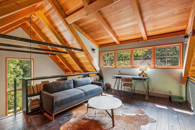 249 Falls Brook Ln, Stowe, VT 05672 - living room with hardwood / wood-style flooring, wood ceiling, and healthy amount of natural light