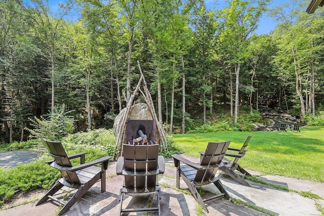 249 Falls Brook Ln, Stowe, VT 05672 - view of green lawn with a patio area and a wooded view