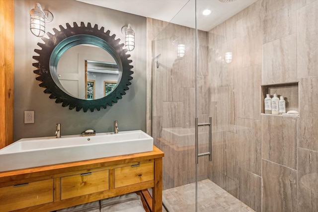 249 Falls Brook Ln, Stowe, VT 05672 - bathroom featuring a stall shower and vanity