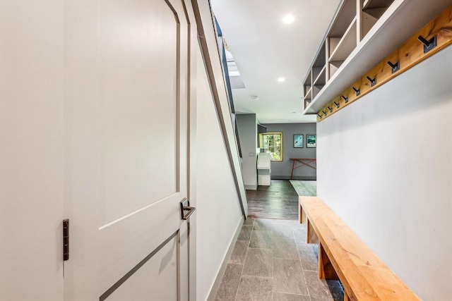 249 Falls Brook Ln, Stowe, VT 05672 - corridor with baseboards, recessed lighting, and stone finish flooring