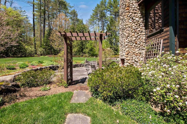 87 Deerpath Rd, New London, NH 03257 - view of grassy yard featuring a patio area and a pergola