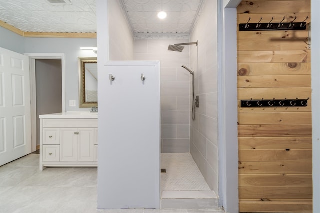 140 Thurber Rd, Unity, NH 03773 - full bath featuring a tile shower, vanity, and tile patterned floors