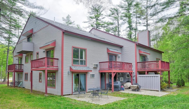 1-O River Run Rd Unit 0, Bartlett, NH 03812 - back of house featuring a yard, a patio, a chimney, and a wooden deck